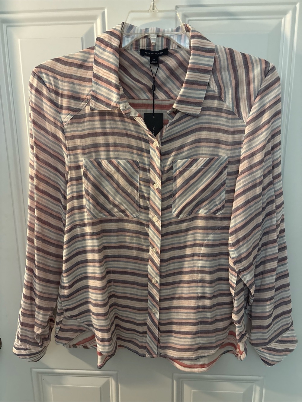 Tommy Hilfiger Striped Button-Down Shirt in Cream, Blue & Pink